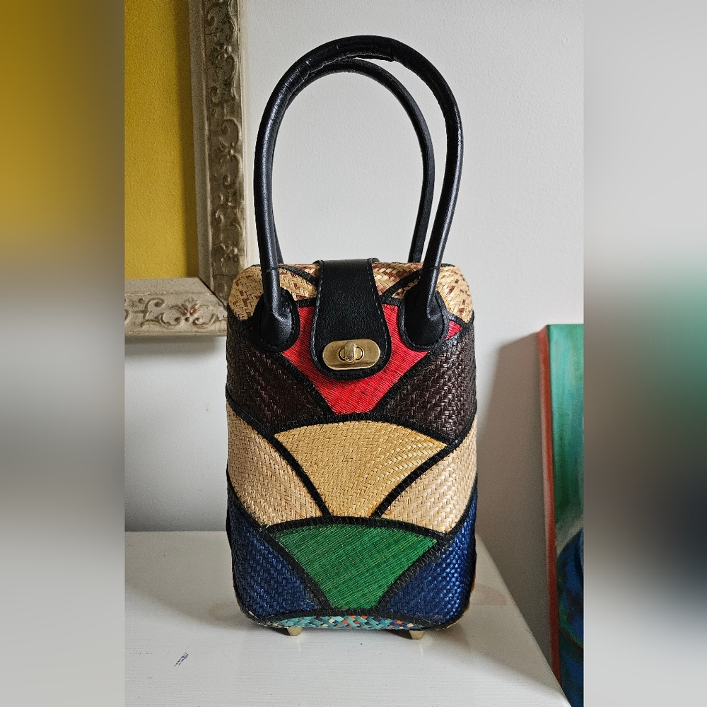 Vintage Colorful Woven Buntal Handbag